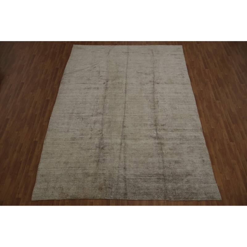Hand Knotted Oriental Silk Carpet Tribal Contemporary Greys & Charcoal Gabbeh Area Rug - 12' 11'' X 9' 5''