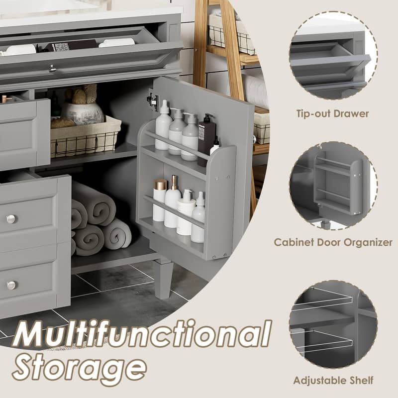 36" Bathroom Vanity with Top Ceramic Sink, 2 Drawers and a Tip-out Drawer