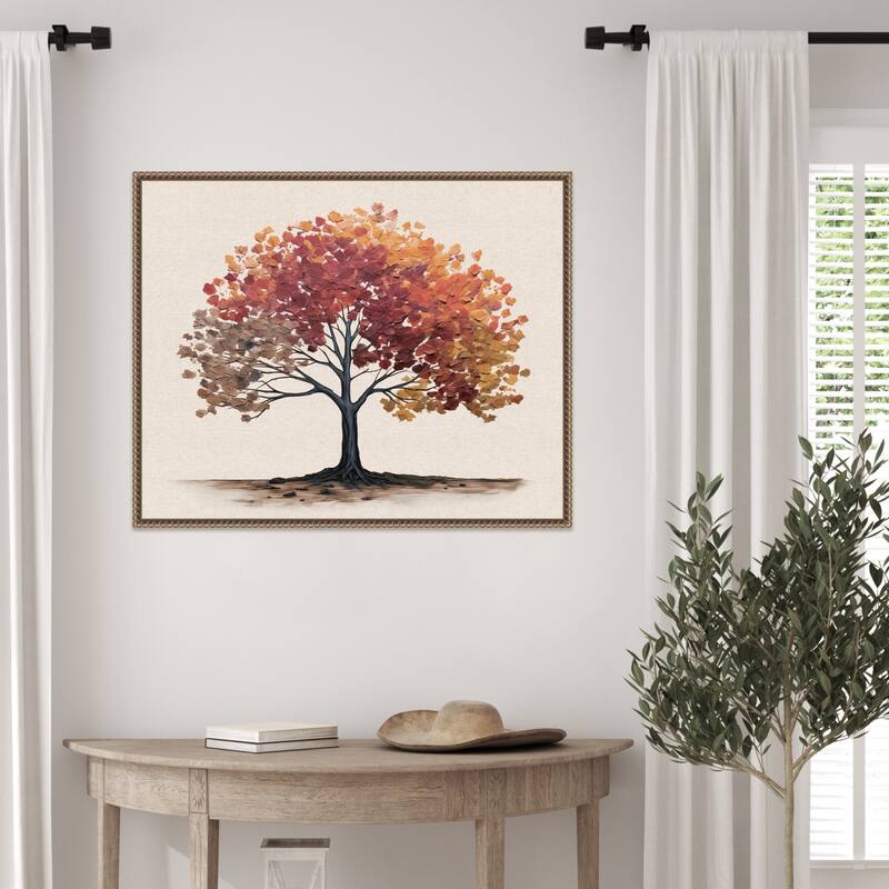 Autumn Tree Neutral Linen by The Creative Bunch Studio Framed Canvas Wall Art Print