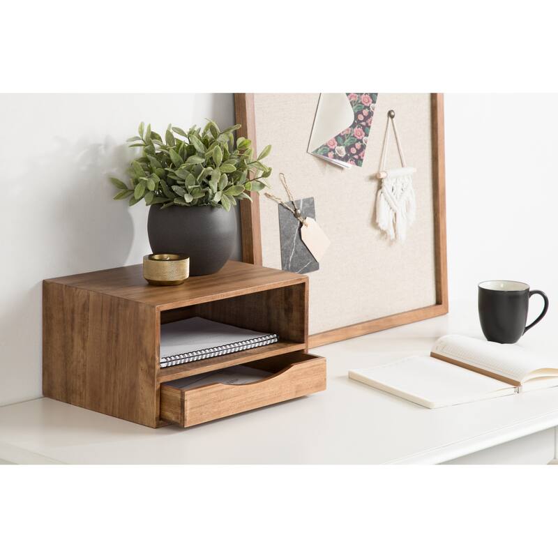 Kate and Laurel Hutton Floating Wall Shelf with Drawer - 12.5x10x7