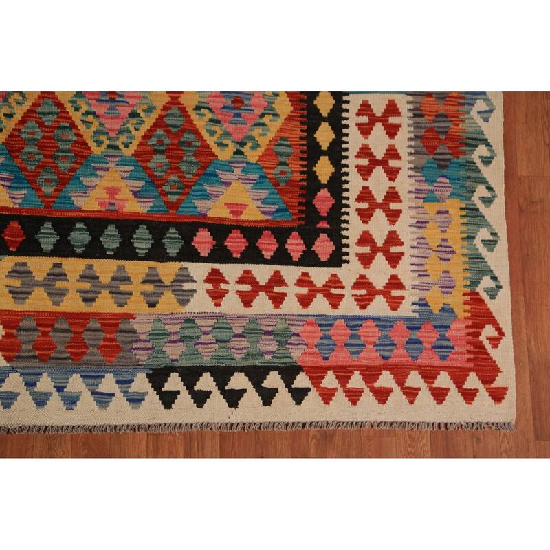 All-Over Kilim Oriental Area Rug Flatweave Orange Wool Carpet - 8'3"x 11'8"