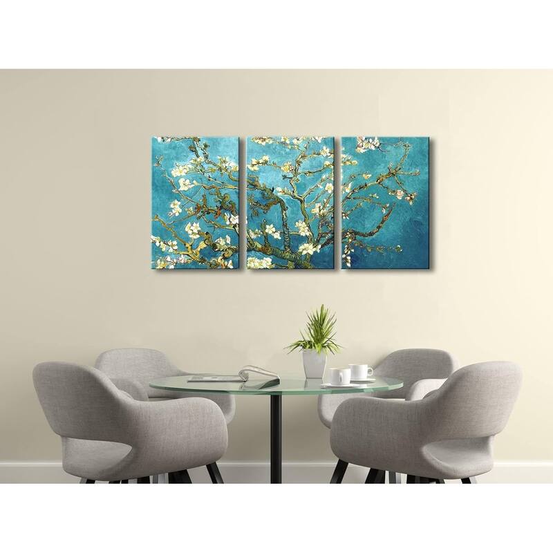 Modern 3 Piece Stretched and Framed Abstract Flowers Artwork