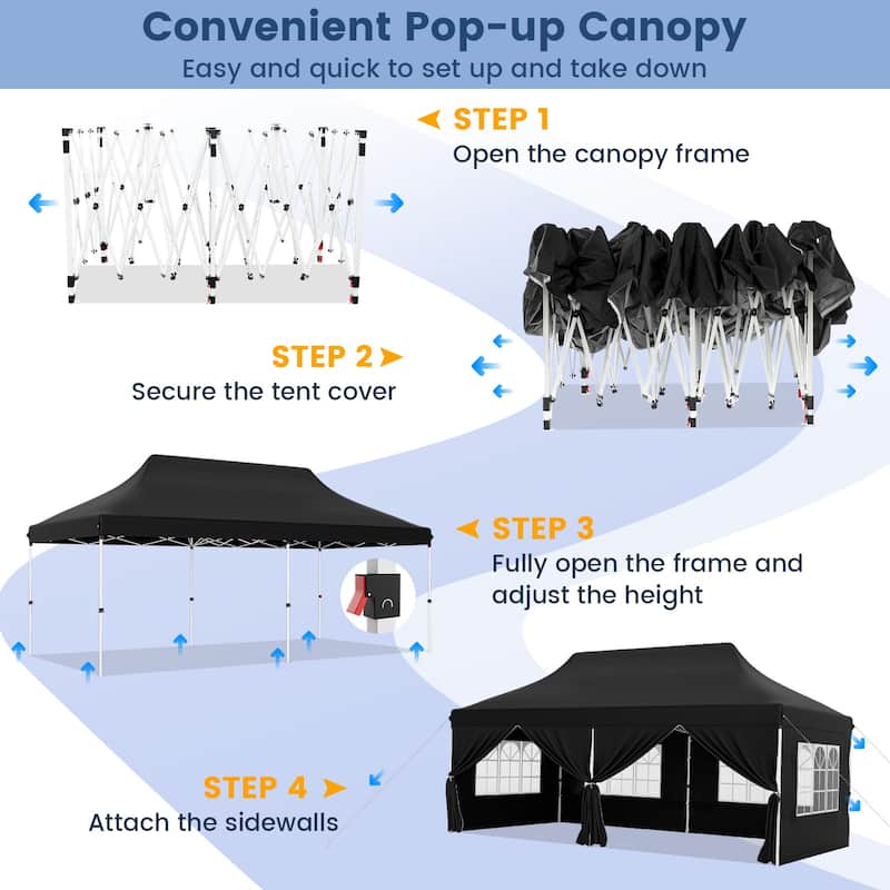 10x20 Pop Up Canopy Tent with 6 Sidewalls and Carry Bag Outdoor Use