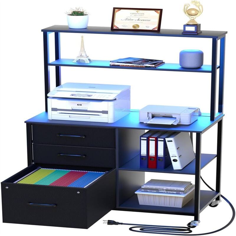 File Cabinet with 3 Drawers and Shelves - 29.5"D x 15.7"W x 24.6"H - Metal Finish - Black