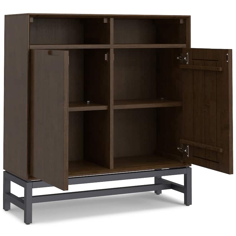 Simpli Home Banting Solid Wood 36 inch Storage Cabinet in Walnut Brown (Set of 2) - 14" D x 36" W x 39" H