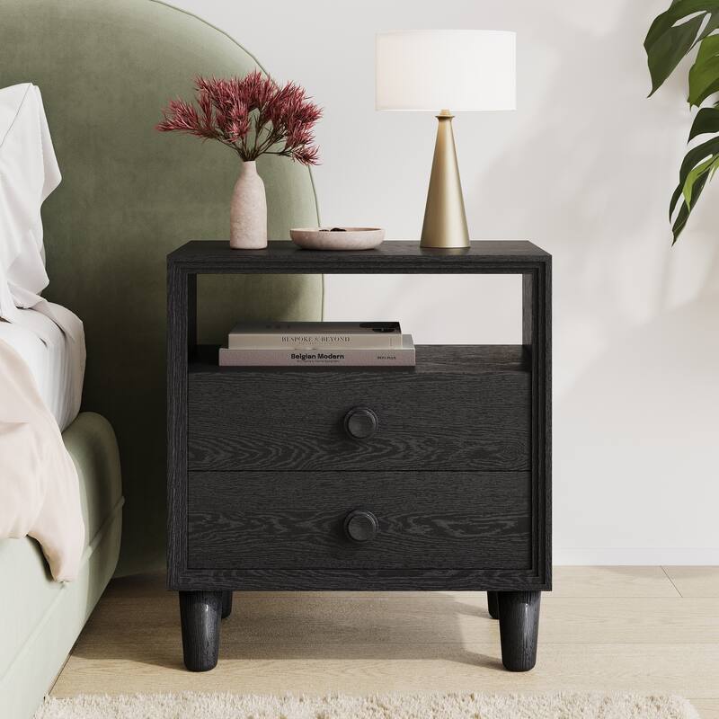 Christopher Knight Home - Modern Wood Nightstand with Open Shelf and 2 Drawers