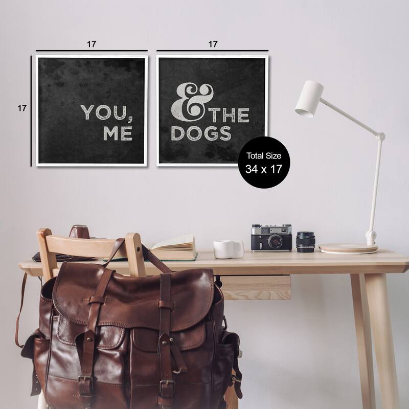 Stupell You Me and the Dogs Quote Family Pet Black White,2pc Multi Piece Framed Wall Art Set