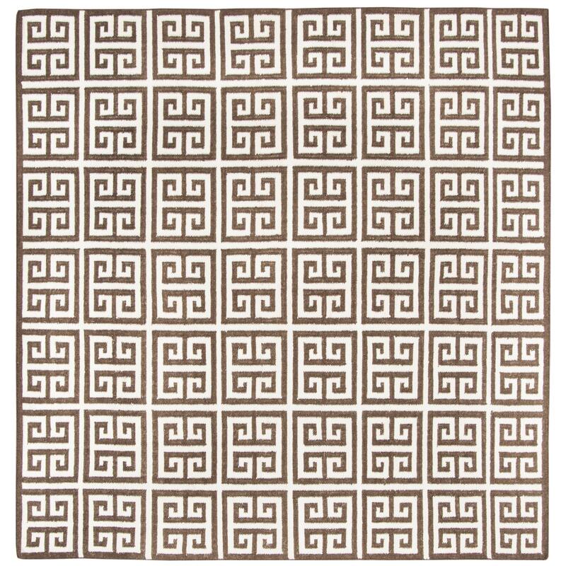 SAFAVIEH Handmade Flatweave Dhurries Oliga Modern Wool Rug - 7' Square - Brown/Ivory