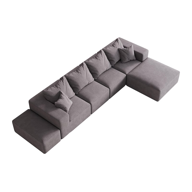 132" Chenille Modular L-Shaped Sectional Sofa with 6 Pillows