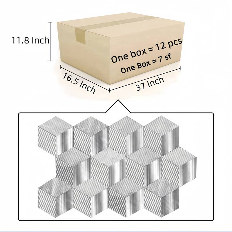 Roomfitters Hexagon Marble Tile for Wall, 3D Fluted OL Textured Natural Stone, Genuine Marble, 12-Piece Box, Carrara Gray