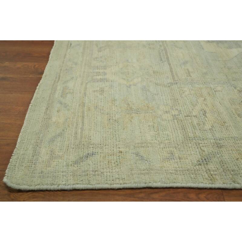 Vegetable Dye Wool Oushak Turkish Area Rug, Floral Geometric Carpet - 11' 5'' X 8' 9''