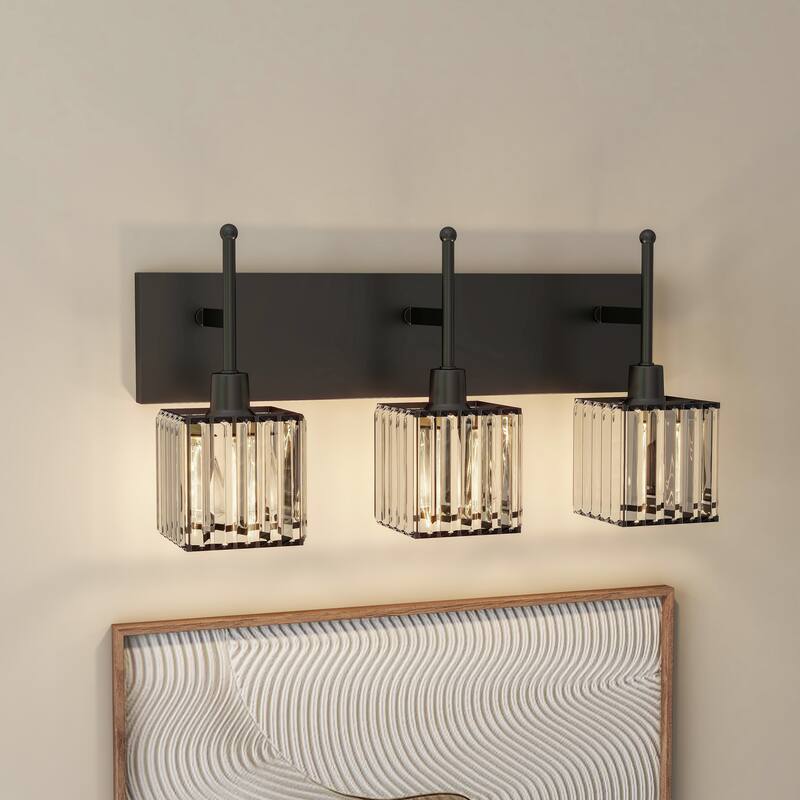 3-light Glass Rectangular Bathroom Vanity Light Wall Light - Black