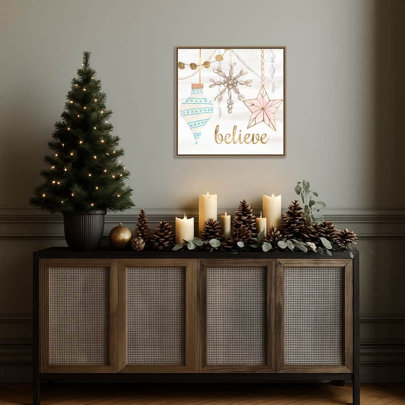 Elegant Ornaments I by Annie Warren (22 x 22 in.), Framed Canvas Wall Art Print - Sylvie Beaded Dark Gold