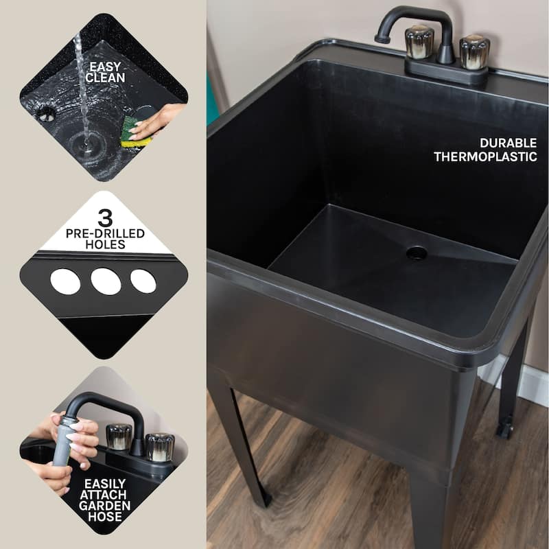TEHILA 21-Gallon Utility Sink 22.88 in. W with 2-Knob Faucet
