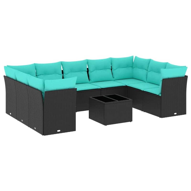 vidaXL 9 Piece Patio Sofa Set with Cushions Black Poly Rattan