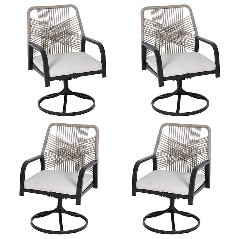 Outdoor Dining Set, Swivel Rattan Chairs w Thick Removable Cushion, Dining Table w Umbrella Hole, Patio Furniture Set - 4 Wicker Chairs