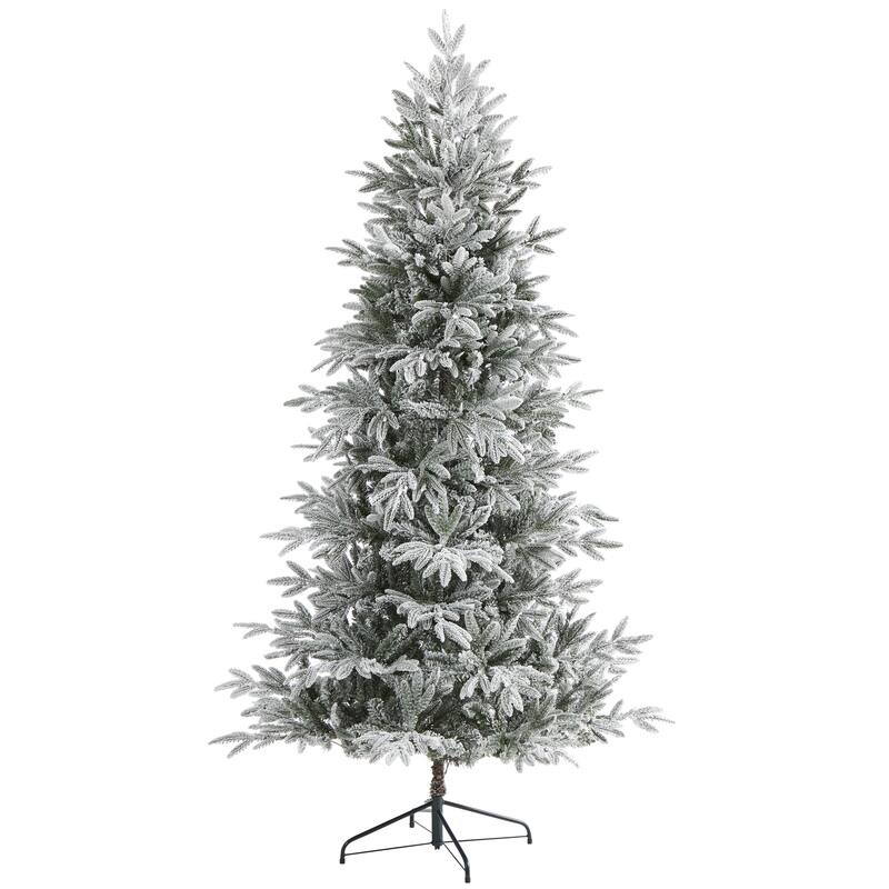 7.5’ Pre-Lit Flocked Manchester Spruce Artificial Christmas Tree, Warm Clear LED Lights - 7 Foot