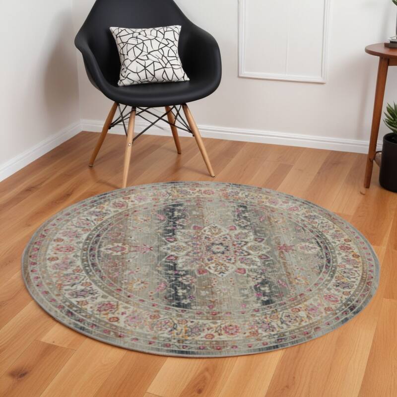 HomeRoots Floral Transitional Rectangle Area Rug - 72.00 in. x 72.00 in.  x 0.50 in.