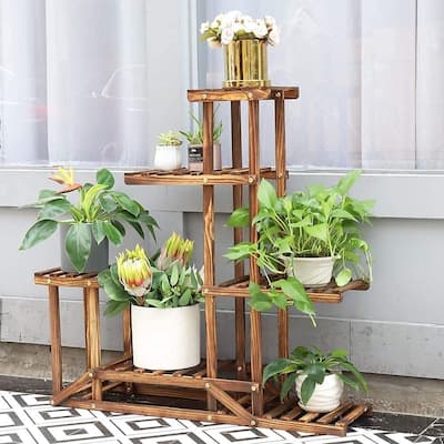 Tiered Wood Large Plant Stand Flower Pot 6 Potted Planter Rack for Indoor Outdoor - 37.4”W x 9.84” D x 37.79” H