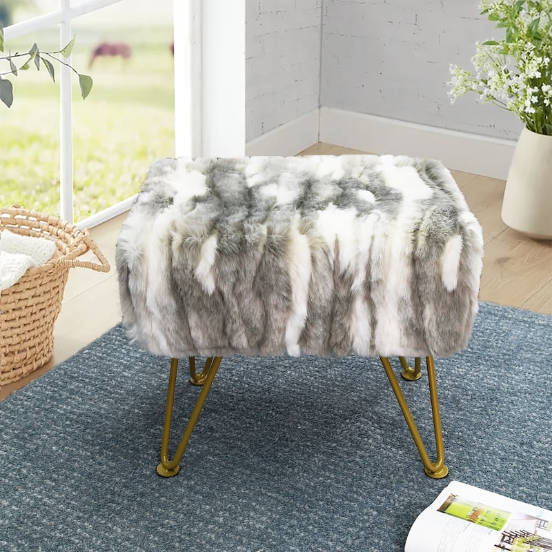 Home Soft Things Soft Fauxfur Ottoman Fuzzy Entryway Bench Seat