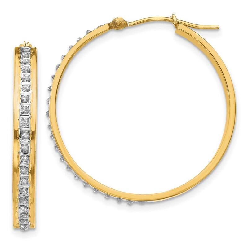 Curata 14k Yellow Gold Polished Diamond Fascination Round Hinged Hoop Earrings - 31x4mm Wide