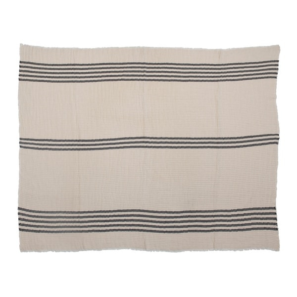 Coastal Black and White Stripe Woven Cotton Double Cloth Stitched