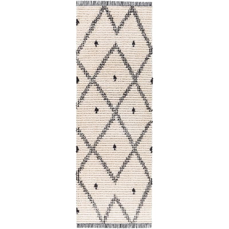 Livabliss Almaz Cream & Black Diamond Bohemian Area Rug