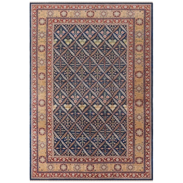 slide 2 of 10, SAFAVIEH Couture Hand-knotted Peshawar Sylvianne Traditional Oriental Vegetable Dye Wool Rug with Fringe 8' x 10' - Navy/Gold - Rectangle