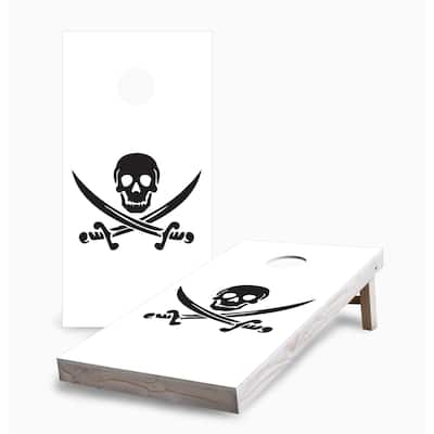 White Skull and Sword Corn Hole Board Set w Case & Lights