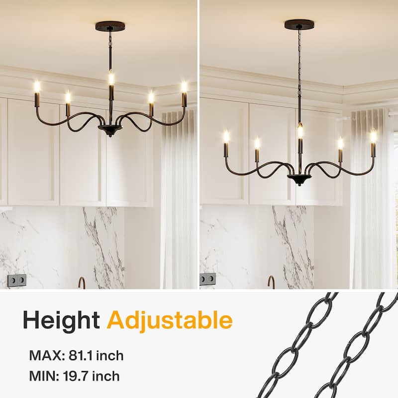 Black Metal Candle Chandelier/ Pendant Light with Adjustable Height