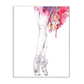 Stupell Ballerina Pointed Toes Pose Pink Watercolor Tutu Wood Wall Art ...