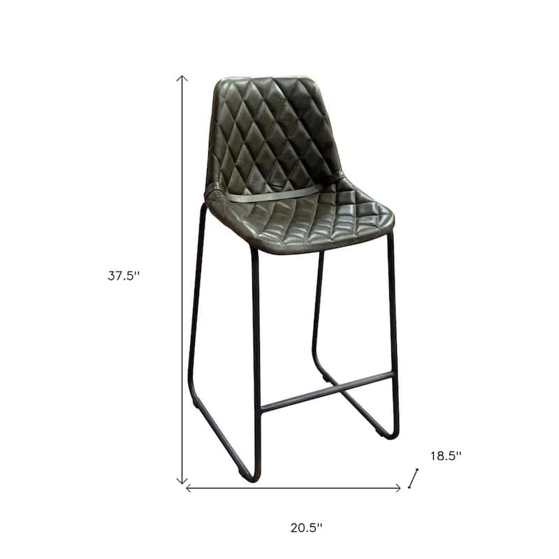 HomeRoots 27" Green and Black Leather and Iron Counter Height Bar Chair