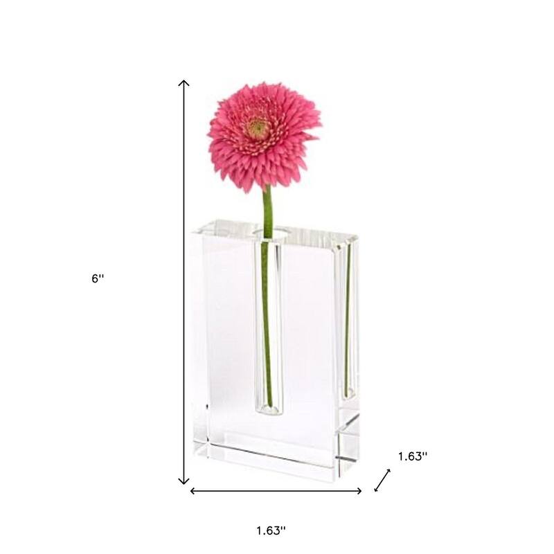HomeRoots 6" Clear Crystal Glass Square Table Vase