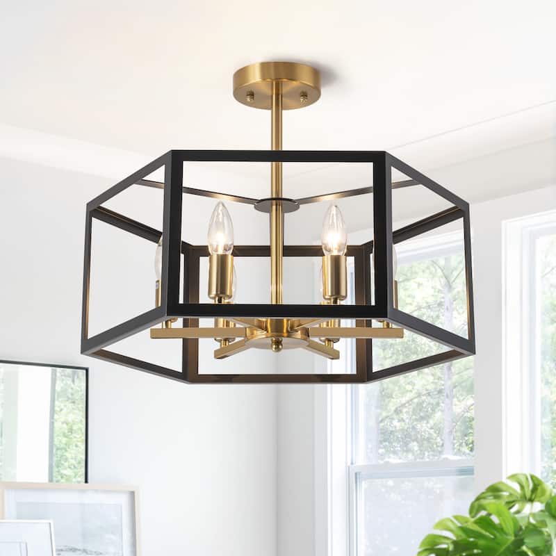 Starsky 6-light 19in Geometric Industrial Ceiling Light Unique Round Semi Flush Mount - BlackGold