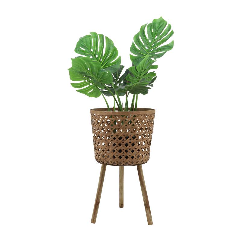 Sagebrook Home Neutral Boho Wicker Planter Stand Set, Versatile Indoor Garden Decor