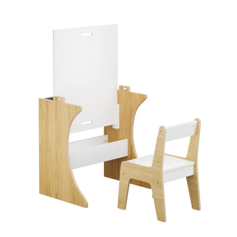 Kids Flip-Top Study Desk & Chair Set with Chalkboard White & Natural Wood MDF/Eco-Wood - 23.62" x 19.68" x 22.04" - Natural