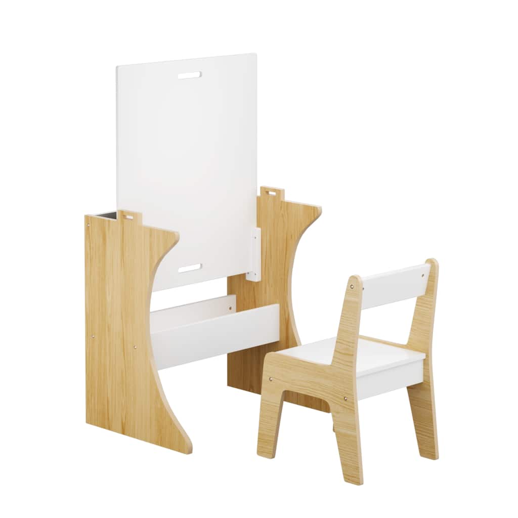 Kids Flip-Top Study Desk & Chair Set with Chalkboard White & Natural Wood MDF/Eco-Wood - 23.62" x 19.68" x 22.04"