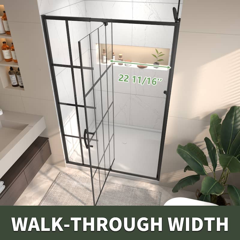 Modland 44-48"x71'' Adjustable Pivot Shower Door - Auto-Lift Hinge, Magnetic Seal, 6 Finishes for Uneven Walls - 48''x 71''