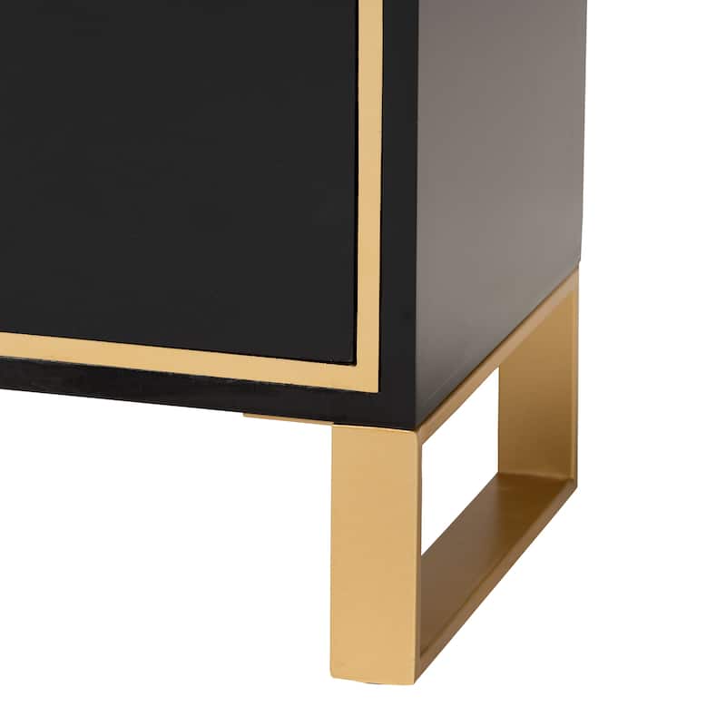 Baxton Studio Giolla Contemporary Glam and Luxe Black Finished Wood and Gold Metal 2-Drawer End Table