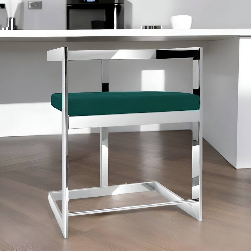 Velvet Stainless Steel Low Back Bar Chair with Armrests and Footrest