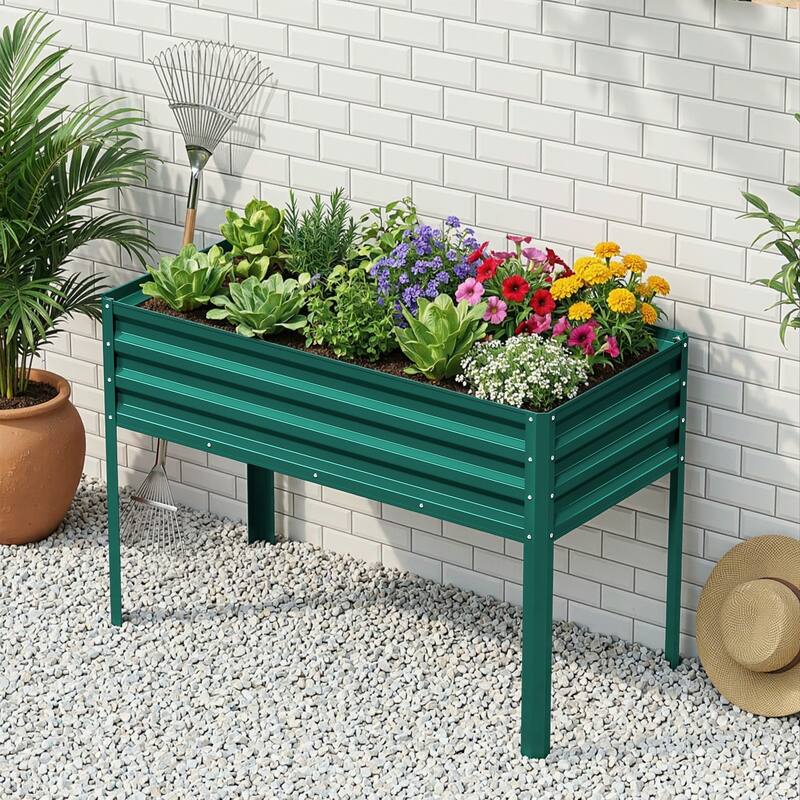 Meyreso 48" x 30" x 20" Galvanized Raised Garden Bed with Legs, Metal Elevated Planter Box, Rust-Resistant, Safety Edging
