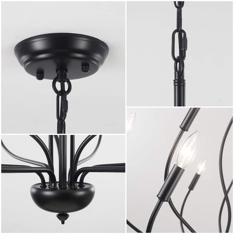 12 - Light Candle Style Chandelier ,Classic Farmhouse Chandelier with Lotus Shaped for Kitchen Island Living Dining Room
