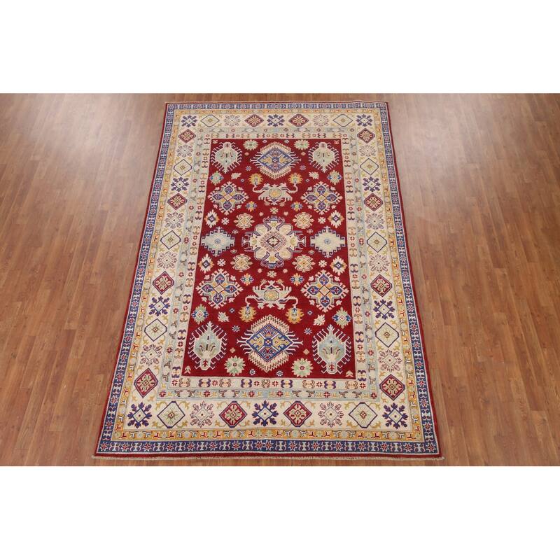 Hand Knotted Oriental 100% Wool Carpet Traditional Geometric Red Kazak Area Rug - 9' 11'' X 6' 5''