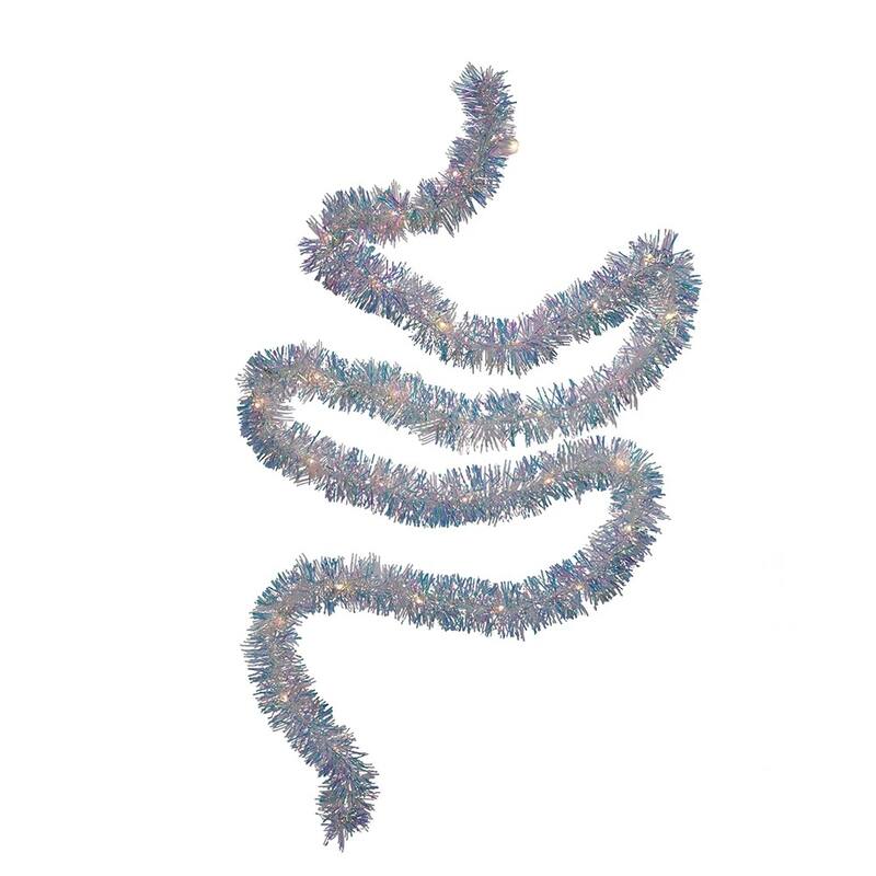 30 Count B/O Warm White LED Tinsel Christmas Lights, 2 ft Silver Wire