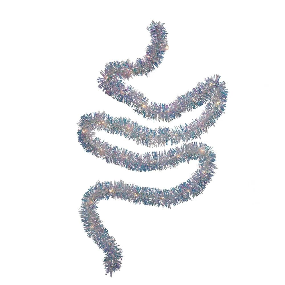 30 Count B/O Warm White LED Tinsel Christmas Lights, 2 ft Silver Wire