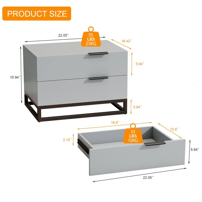 Modern 2-Drawer Nightstand Wood Storage Cabinet Sofa Beside Table for Hallway Bedroom