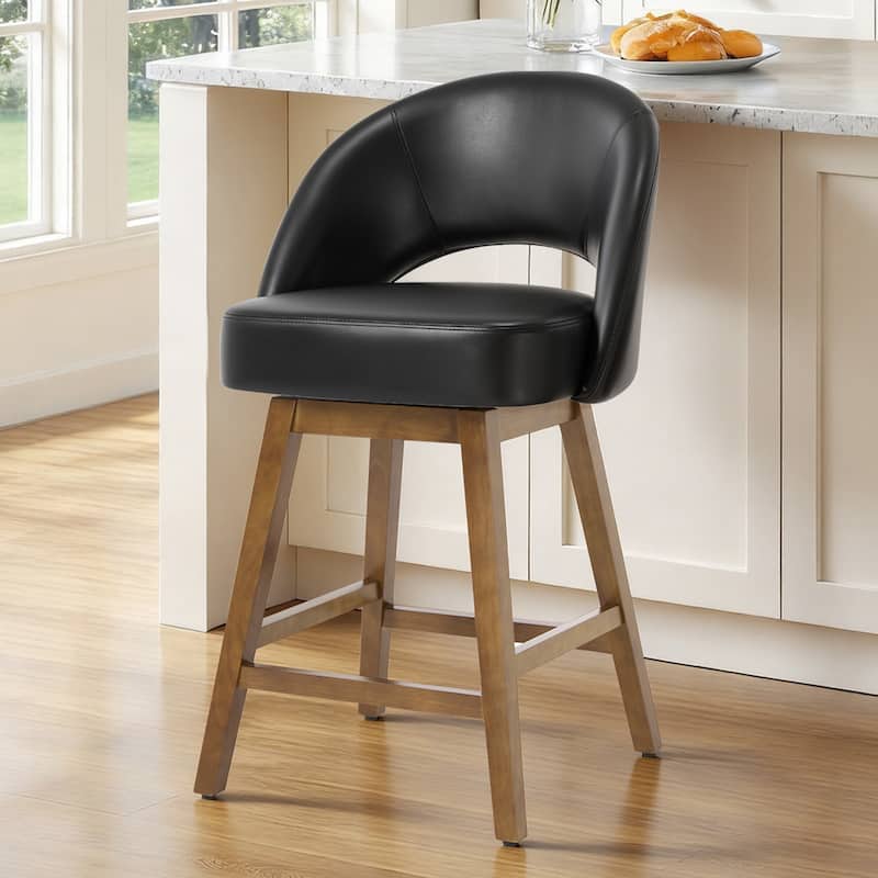 Upholstered Swivel Counter Height Bar Stools with Cutout Back and Solid Wood Frame - 38.2"H x 22.1"W x 23.6"D - Single - Black