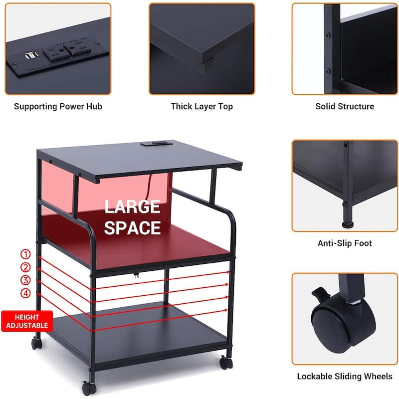 Printer Stand, Large Printer Table, Printer Stand with Storage, Printer Cart, 23.4” x19.1” x 31.5”, Power Hub Included
