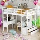 preview thumbnail 1 of 22, Modern Twin Size Loft Bed With Built-in Desk With Two Drawers And Storage Shelves And Drawers,For Bedroom White
