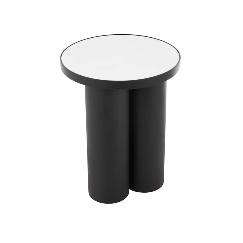 Black Metal Side End Accent Table with White Marble Tabletop